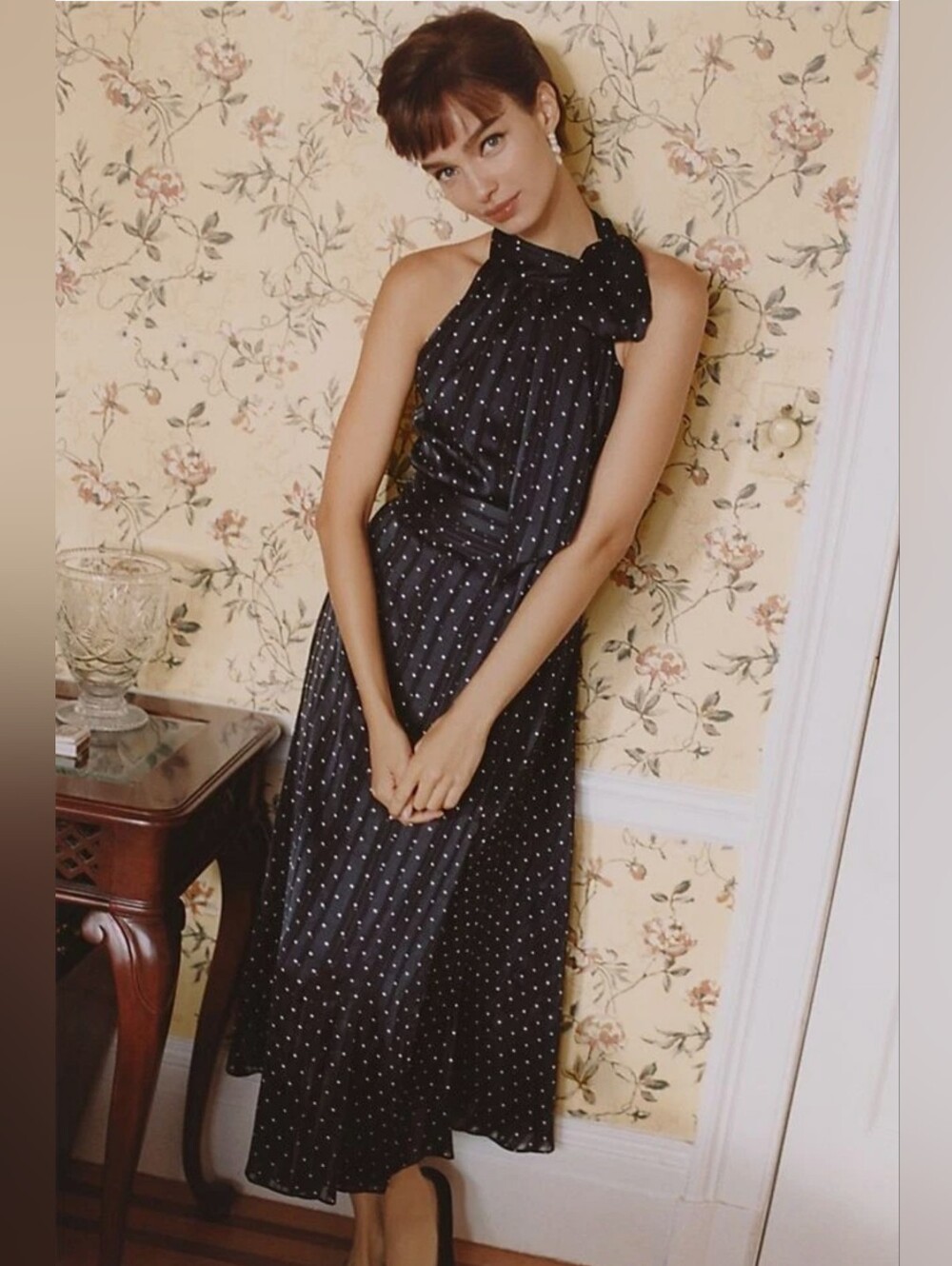 Sachin & Babi x Anthropologie Polka Dot Halter Midi Dress Size 4 Retro Pinup